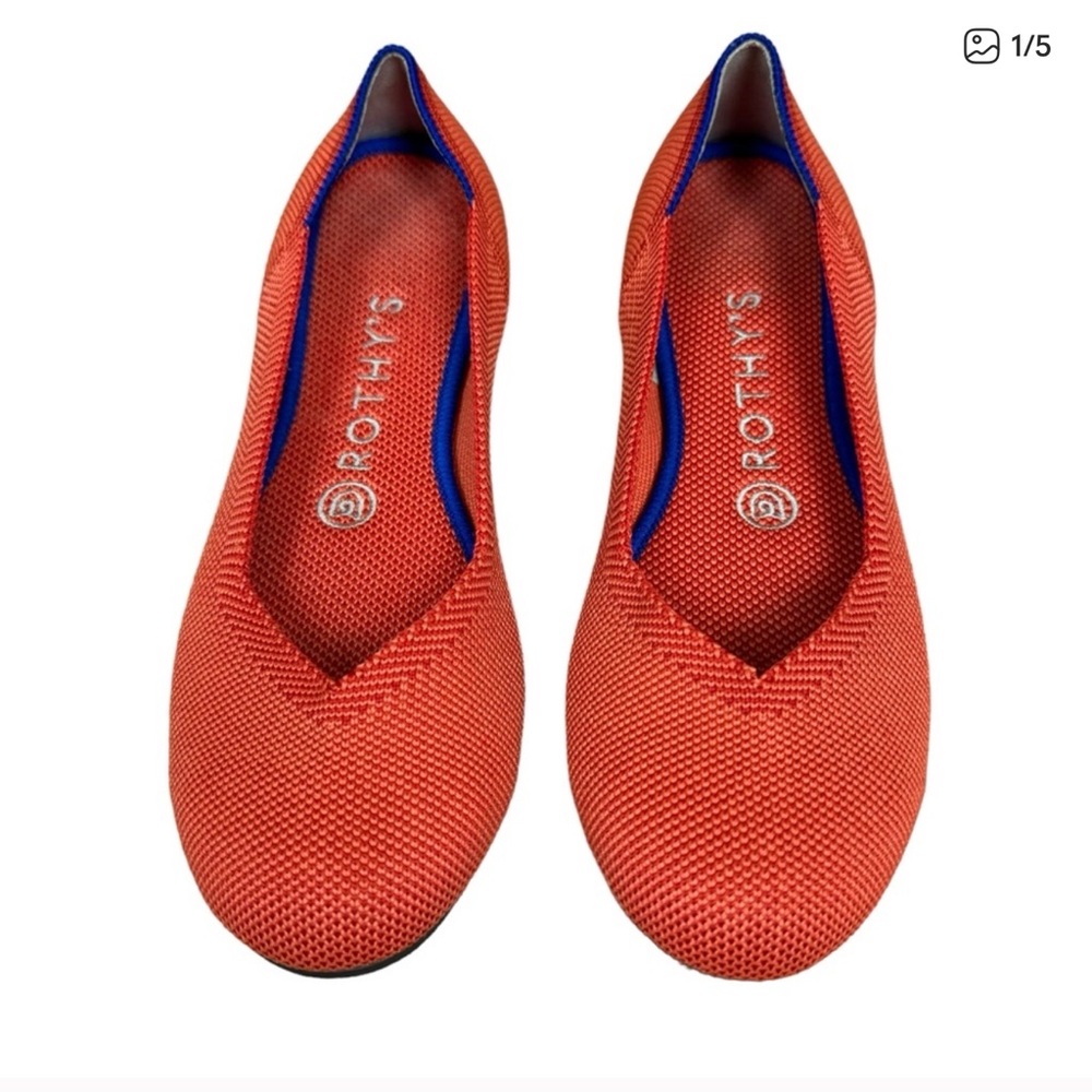 EUC RARE Rothy's Persimmon with Marine (blue) Stipe - size 7 - Picture 3 of 5